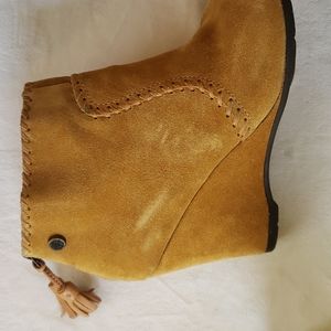 BUSSOLA ENNA Wedge Zip-Up Bootie, Size EU41, HONEY